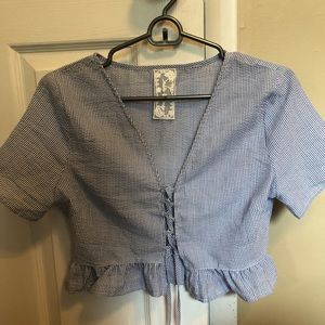 Showpo Lace Up Seersucker Crop Top